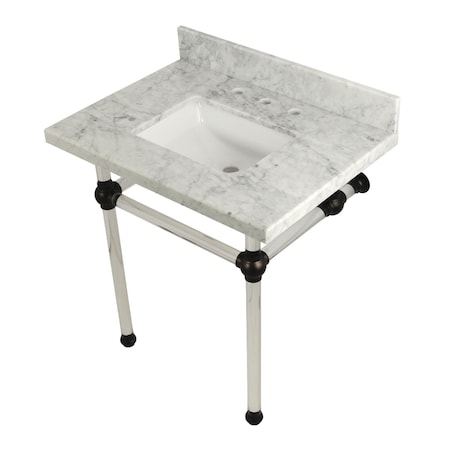 Kingston Brass 30" x 22" Carrara Marble Vanity Top w/Clear Acrylic Console Legs, Carrara Marble/Oil Rubbed Bronze KVPB3030MASQ5